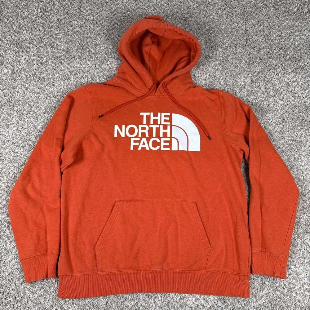 The North Face Hoodie‎ Mens Large Orange Half Dome Logo Pullover Sweatshirt